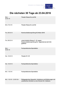 Die nächsten 30 Tage ab 28.03.2016 - Elisabeth-von-Thadden