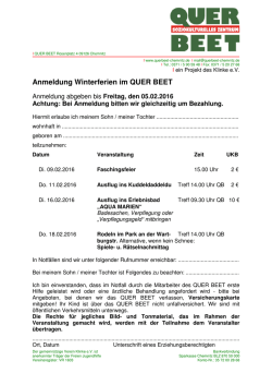 Anmeldung Winterferien im QUER BEET