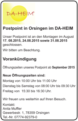 Postpoint in Orsingen im DA
