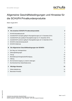 Allgemeine Geschäftsbedingungen und Hinweise für die SCHUFA
