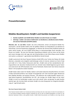 Presseinformation Mobiles Bezahlsystem rSm@rt und Gambio