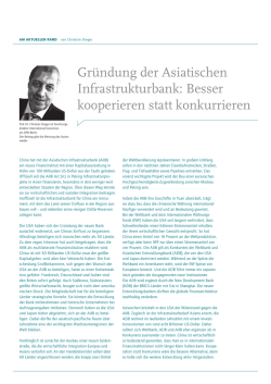 Gr&uuml;ndung der Asiatischen Infrastrukturbank: Besser kooperieren