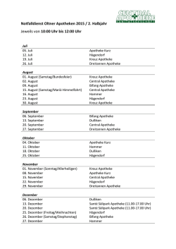 Notfalldienst Oltner Apotheken 2015 / 2. Halbjahr Jeweils von 10:00