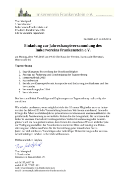 Einladung zur Jahreshauptversammlung 2016