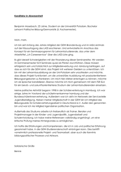 Kanditatur in Abwesenheit Benjamin Mosebach, 23 Jahre, Student