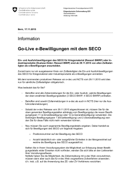 e-Bewilligungen mit dem SECO - Eidgenössische Zollverwaltung EZV