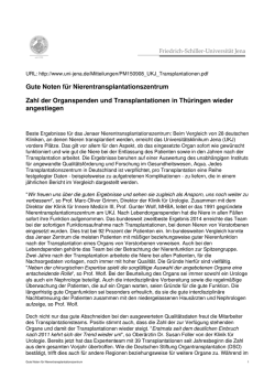 Gute Noten f&uuml;r Nierentransplantationszentrum Zahl der