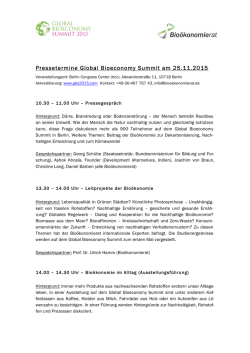 Pressetermine Global Bioeconomy Summit am 25.11.2015