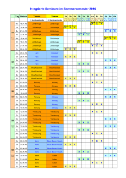 Zeitplan im Sommersemester 2016
