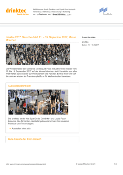 drinktec 2017: Save the date! 11. &ndash; 15. September 2017, Messe