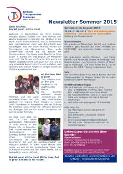 Newsletter Sommer 2015 - Stiftung Therapeutische Seelsorge