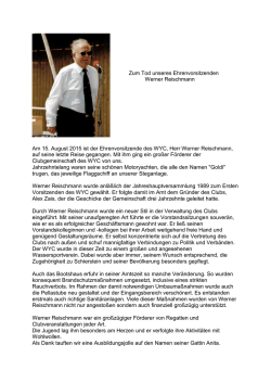 Zum Tod unseres Ehrenvorsitzenden Werner Reischmann Am 15
