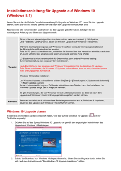 Installationsanleitung f&uuml;r Upgrade auf Windows 10