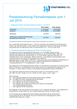 Preisberechnung Fernwärmepreis zum 1. Juli 2015