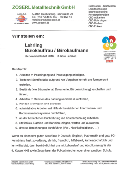 Bürokauffrau/-mann - ZÖSERL Metalltechnik GmbH