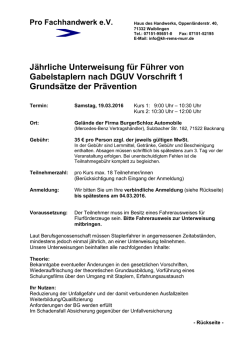 J&auml;hrliche Unterweisung f&uuml;r F&uuml;hrer von Gabelstaplern nach DGUV