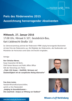 Preis des Fördervereins 2015 Auszeichnung hervorragender