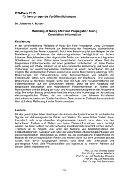 ITG-Preis 2015 f&uuml;r hervorragende Ver&ouml;ffentlichungen Modeling of