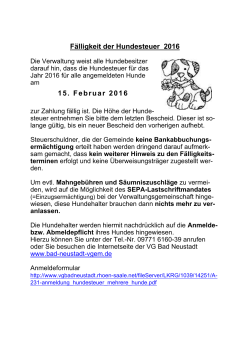 Fälligkeit der Hundesteuer 2016 15. Februar 2016