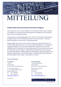 Hengeler Mueller ber&auml;t Youzu Interactive bei Erwerb von Bigpoint