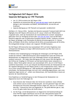 Verfügbarkeit DAT-Report 2016 Separate Befragung zur VW
