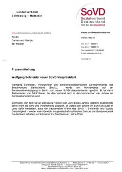 Wolfgang Schneider neuer SoVD-Vizepr&auml;sident