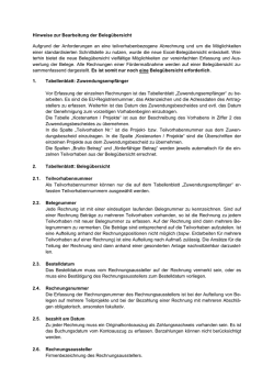 Hinweise zur Bearbeitung der Beleg&uuml;bersicht Aufgrund der