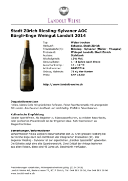 Stadt Zürich Riesling-Sylvaner AOC Bürgli