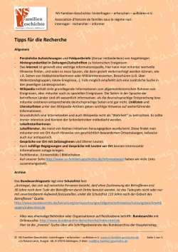 Handout mit Tipps zur Recherche - NS-Familien