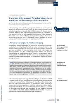Drohenden untergang von Verlustvortr&auml;gen durch Mantelkauf