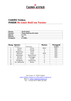 CASINO Velden POKER No Limit Hold´em Turnier