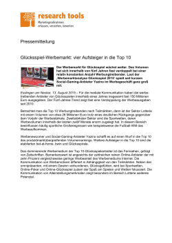 Gl&uuml;cksspiel-Werbemarkt: vier Aufsteiger in die Top