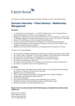 Summer Internship – Client Advisory