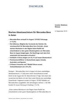 Starkes Absatzwachstum für Mercedes-Benz in Asien