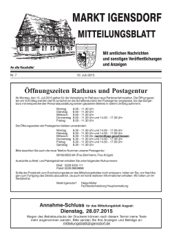 Öffnungszeiten Rathaus und Postagentur