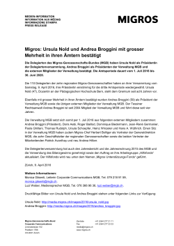Migros: Ursula Nold und Andrea Broggini mit grosser Mehrheit in