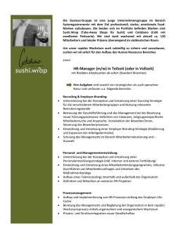 HR-Manager (m/w) in Teilzeit (oder in Vollzeit)
