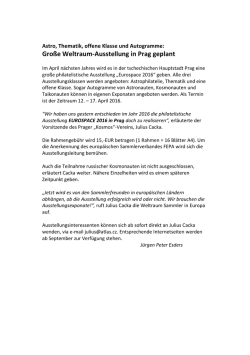 Gro&szlig;e Weltraum-Ausstellung in Prag geplant - Weltraum