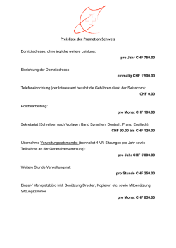 Preisliste der Promotion Schweiz Domiziladresse, ohne jegliche
