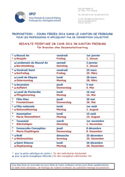Jours f&eacute;ri&eacute;s 2016 - Union patronale du canton de Fribourg