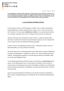 I. ALLGEMEINE INFORMATIONEN In Taiwan gibt es derzeit ca