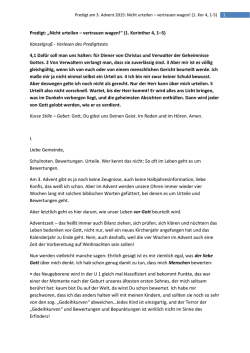 Predigt 3. Advent 2015 Nicht urteilen