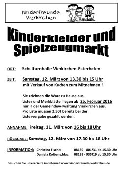 Schulturnhalle Vierkirchen-Esterhofen Samstag, 12. März von 13.30