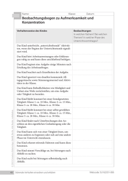 Beobachtungsbogen zu Aufmerksamkeit und Konzentration