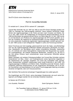 Die ETH Zürich nimmt Abschied von Prof. Dr. Conrad Max Schindler