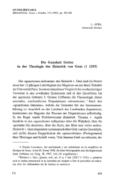 Die Ganzheit Gottes in der Theologie des Heinrich von Gent (t 1293)