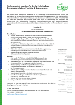 Ingenieur/in f&uuml;r die Fachabteilung Erzeugungseinheiten, Produkte