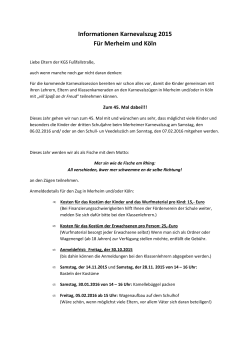 Informationen Karnevalszug 2016