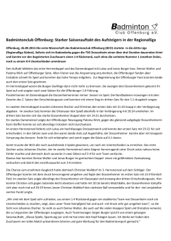 Bericht Badmintonclub Offenburg 1. Spieltag Regionalliga BCO