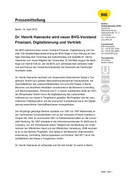 Pressemitteilung: Dr. Henrik Haenecke wird neuer BVG